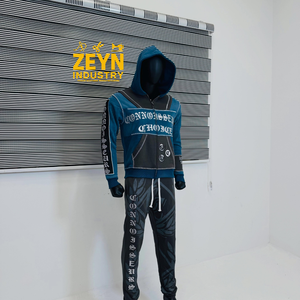 Conjunto Deportivo ZEYN INDUSTRY para Hombre con Capucha, Apliques, Lavado Ácido, Diseño a Cuadros, Bloques de Color, Sudadera y Pantalones Largos Estilo Urbano - Product Image 6