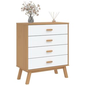 Cómoda Blanca y Marrón de 4 Cajones, Mueble de Dormitorio Moderno de Mediados de Siglo, Gabinete Independiente de Madera Maciza de Pino - Product Image 4