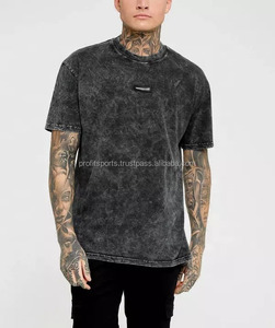 Camisetas Vintage de Punto Sólido con Lavado Ácido para Hombre, Venta al Por Mayor OEM, Impresión de Logotipo Personalizado, Algodón, Tallas Grandes - Product Image 1