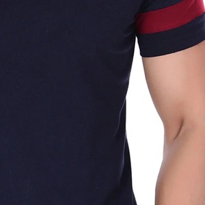 เสื้อยืดคอกลมแขนสั้นผู้ชาย ผ้าถักเนื้อนุ่ม แต่งขอบตัดสี ทรงปกติ สวมใส่สบาย ทรงโอเวอร์ไซส์ ผ้าฝ้าย 100% ระบายอากาศได้ดี - Product Image 5