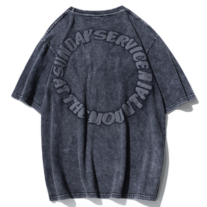 T-shirt personnalisé imprimé numériquement, délavé à l'acide, style vintage streetwear, col rond, homme, coupe oversize, 100% coton, écologique, respirant - Product Image 2