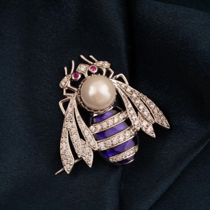 New Arrival Victorian <b>Bee</b> Brooch 12.50ct Diamond Pearl Iced Out Solid Gold Wedding Unique Women's - Product Image 4