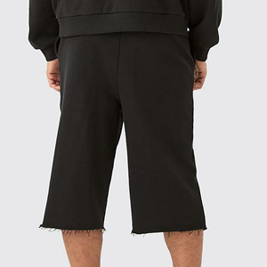 Shorts Bermuda Homme Noir Respirant en Maille Unie avec Logo Imprimé sur le Devant et Cordon de Serrage – Short Décontracté en Polyester/Coton - Product Image 6
