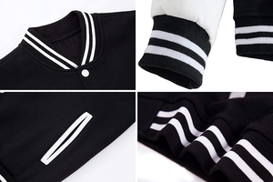 เสื้อแจ็คเก็ตเบสบอลผู้ชายสำหรับฤดูหนาว  แบบ Letterman สีดำล้วน  แขนหนัง  คอริบบ์  รับสกรีนโลโก้  ขายส่ง - Product Image 4