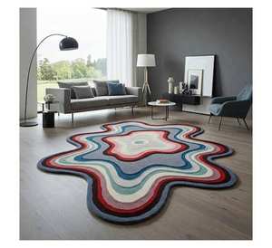 Alfombra Moderna con Diseño 3D de Ondas, Forma de Amoeba Orgánica, Alfombra de Lana Hecha a Mano de Estilo Retro y Lujoso con Capas de Color - Product Image 1