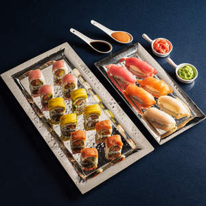 United Trade World Hammered Metal Serving <b>Tray</b> Disposable Chrome Platter for <b>Party</b> Appetizer <b>Food</b> Packaging Accessory with Lids - Product Image 4