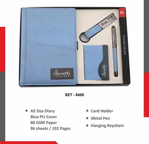 ชุดของขวัญพรีเมียมสำหรับผู้บริหาร ประกอบด้วยสมุดโน้ตหนัง PU พร้อมช่องใส่บัตร พวงกุญแจ และปากกาโลหะ - Product Image 3