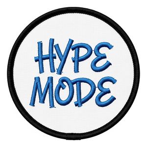Parche bordado a máquina de tela redondo con letras azules estilo Hype, personalizado, al por mayor, termoadhesivo para decoración de ropa, chaquetas y bolsos - Product Image 1