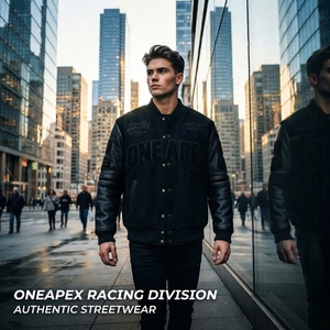 Men's Black <b>Racing</b> <b>Jacket</b> Leather Sleeves Letterman Bomber <b>Jacket</b> Motorsport Streetwear Custom Wholesale - Product Image 4