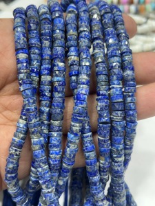 Perles de pierres précieuses de haute qualité pour la fabrication de bijoux, 17 pouces, Lapis Lazuli bleu naturel, facettées, forme Heishi, taille 7-8 mm - Product Image 4