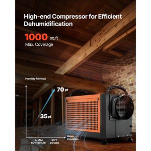 Deumidificatore Commerciale Portatile da 70 Pinte con Sbrinamento Automatico e Pompa, per Uso Industriale, Cantine, Magazzini e Ambienti Domestici - Product Image 2