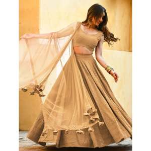 Fabulous Beige Sequins Georgette Festival Lehenga Choli for <b>Wedding</b> - Product Image 5
