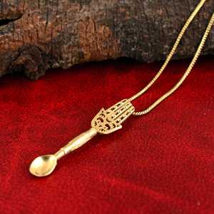 Pendentif cuillère plaqué or, collier vintage en alliage, bijoux de mode unisexe, thème alimentaire - Product Image 3