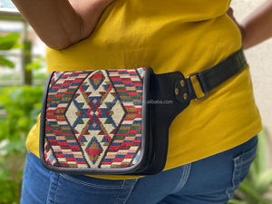 Véritable ceinture de poche pour les hanches en cuir véritable faite à la main vente chaude de sac de hanche multi-poches en tissu Jacquard de haute qualité pour les femmes - Product Image 2