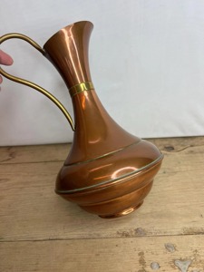 Vintage Copper Water <b>Jug</b> With Brass Handle And Band Solid Color Metal Pitcher For <b>Drinks</b> 10–12.9 In Height - Product Image 6