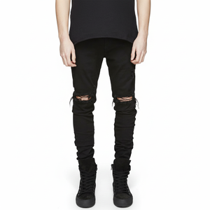 Pantalones vaqueros ajustados de mezclilla con lavado ácido para hombre, efecto desgastado y rasgado, pantalones cargo holgados para hombre - Product Image 4