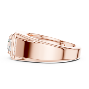 Rose Gold Lab Grown Diamond <b>Signet</b> <b>Ring</b> for <b>Women</b>, Round Cut Solitaire with Side Accent Diamonds, Modern Fine Jewelry - Product Image 2