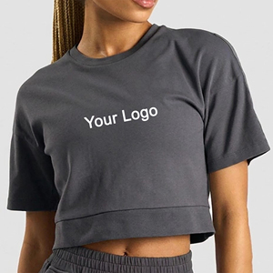 Camiseta de cuello redondo de algodón 100% personalizada OEM/ODM, estilo crop top, ligera, transpirable, para gimnasio, para mujer. - Product Image 1