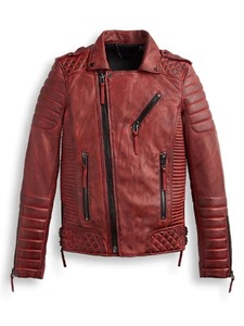 Chaqueta de Motociclista de Cuero Roja para Hombre - Product Image 1