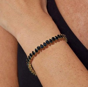 Black Onyx Charm <b>Bracelet</b> in Sterling Silver Gold Plated Elegant Gemstone Luxury Fine Jewelry for Women - Product Image 3