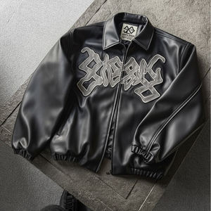 FITLER SPORTS Blouson Bomber Unisexe Personnalisé Imperméable Réversible avec Graphique Avant en Relief Style Moto Baseball Letterman Varsity à Fermeture Éclair - Product Image 3