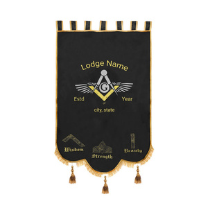 Bannière de Loge Maçonnique Personnalisée Noire, Régalia Maçonnique Brodée avec Symboles de Sagesse, Force et Beauté, Broderie Machine Personnalisée - Product Image 1