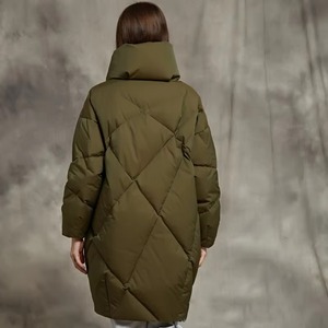 Women's Olive Green <b>Quilted</b> Puffer Jacket Hooded Long Sleeve <b>Winter</b> Warm Coat Full Length Solid Color Pullover Design - Product Image 4