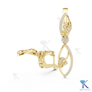 Boucles d'oreilles clous de luxe en or massif 14 carats avec diamants de laboratoire ronds brillants et motif floral, fermoirs à vis sécurisés, pour mariage - Product Image 5