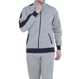 Survêtement gris pour homme, manches longues, fermeture éclair, col montant, couleur unie, polyester et coton respirant, vêtement d'automne - Product Image 5