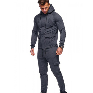 Ensemble de survêtement noir pour homme, sweat-shirt à capuche à manches longues, poches latérales, vêtements décontractés, respirant, coupe régulière, couleur unie, hiver, 2 en 1 - Product Image 3