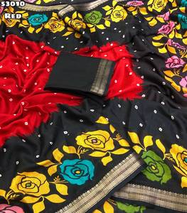 Sari de seda Dola suave con estampado Bandhni y borde de tejido jacquard - Product Image 4