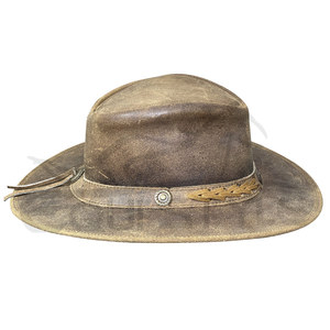 Chapeaux en cuir véritable unisexe marron style vintage délavé, chapeau de cowboy pour l'extérieur et les voyages, couvre-chef personnalisé OEM, marque privée, chapeaux de mode western - Product Image 4