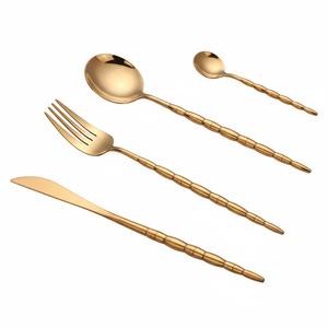 Juego de cubiertos de acero inoxidable chapado en oro de alta calidad, vajilla con acabado espejo para bodas, hoteles y restaurantes. - Product Image 1