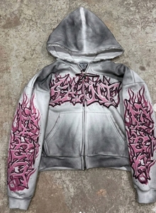 GENERSA SPORTS Sweat à capuche unisexe en molleton bouclette uni, coupe courte, zippé sur le devant, avec logo vintage, respirant, écologique, 350g, imprimé - Product Image 2