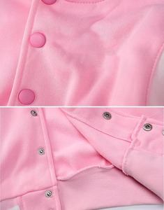 Veste courte pour femme bleu clair, style Letterman, manches longues, col boutonné, couleur unie, tissu tissé - Product Image 5