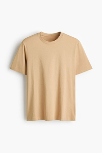 Camiseta de algodón lavado informal para hombre, color beige sólido, manga corta, cuello redondo, con logo personalizado, corte regular, estilo vintage. - Product Image 4