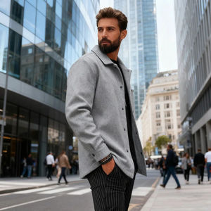 Chaqueta de Lana de Oveja con Cuello Mandarín de Lujo para Hombre, Marca Personalizada, Otoño Invierno, Corte Holgado, Estilo Urbano, Impermeable, Resistente al Viento, Casual - Product Image 1