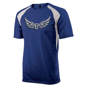 เสื้อเบสบอลแขนสั้นสีน้ำเงินสำหรับผู้ชาย พิมพ์ลายปักโลโก้ Silver Wing R ระบายเหงื่อได้ดี ทรงปกติ ใส่ได้ทุกฤดู - Product Image 2
