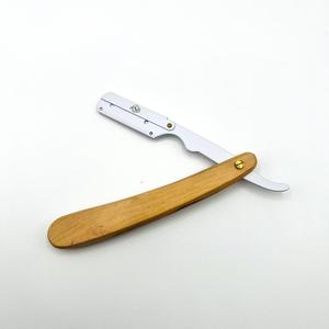 Light Brown Wooden Handle Professional Barber <b>Razor</b> With White HolderHair Instrument Sharp Blade Perfect Grip - Product Image 4