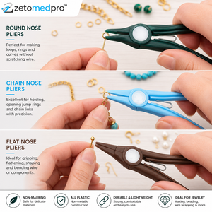 Jeu de 3 pinces en nylon, à bout rond, à bec plat, entièrement en plastique, non-marquant, non-métallique, pour la fabrication de bijoux, ZetomedPro - Product Image 2