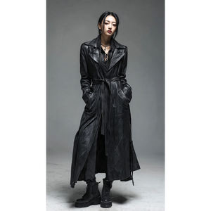 Manteau Trench en Cuir Véritable et Toile Teinte 140g Gaufré Tissé pour Homme OEM, Col Carré, Anti-Plis, Fermeture Ceinture - Product Image 3