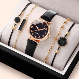 Reloj de Lujo para Mujer, 9824, 4 Piezas, con Pulseras, Diseño de Cielo Estrellado, Color Negro - Product Image 2