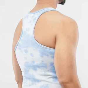 Camiseta sin mangas azul con efecto tie-dye para hombre, cuello redondo, estilo casual de punto - Product Image 6