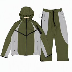 Unisex <b>Purple</b> Gray Color Blocking Hooded Windbreaker Set Full Sleeve Zipper Sporty Style Breathable Polyester Spandex Material - Product Image 5