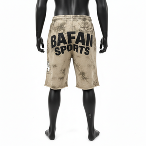 Pantalones cortos de algodón con efecto lavado ácido para hombre, 320 GSM, beige vintage, negro, con parche de logotipo bordado personalizado, estilo streetwear. - Product Image 2