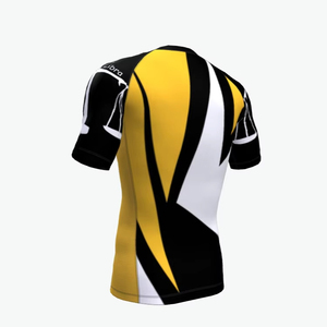 T-shirt de compression à manches courtes pour homme, jaune, noir, blanc, imprimé par sublimation, séchage rapide, en spandex et polyester, haut de sport - Product Image 5