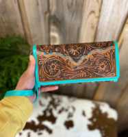 Dompet kulit pirus unik dengan perkakas mewah unik jendela Id desainer kartu kredit gaya Barat dompet kulit asli