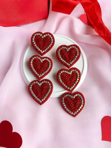 Handmade Red Seed Beaded <b>Drop</b> Heart Earrings Trendy Romantic Valentine's Day Gift Women's Sparkling Jewelry BY MULTI CRAFT - Product Image 1