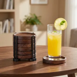 6Pcs Acacia Wood <b>Drink</b> <b>Coasters</b> Set with Holder | Wooden Tea Coffee Cup <b>Coasters</b> <b>for</b> Table Home Office Decor - Product Image 6