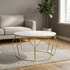 <b>Round</b> Marble Coffee <b>Table</b> <b>Gold</b> Tone Metal Coffee Center <b>Table</b> Modern Living Room Furniture Custom Coffee <b>Table</b> For Office Use - Product Image 5